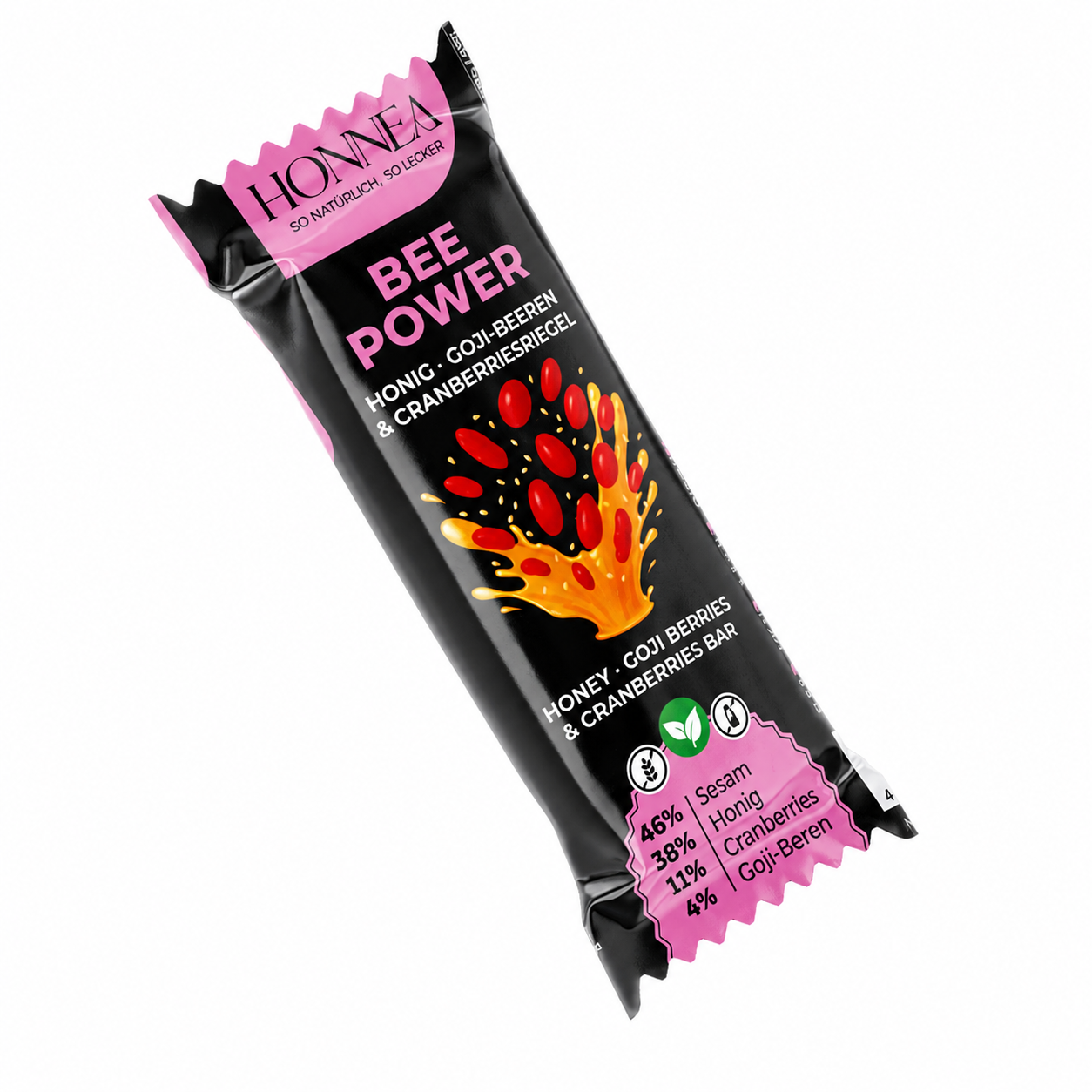 BEE POWER (12er Pack)- Honigriegel – mit Goji-Beeren- und Cranberriesriegel